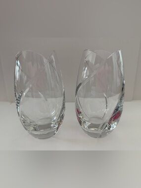 2 MIKASA Crystal Finesse Design Swirl Cut Tulip Scallop Shape 5.5" Vase Slovenia